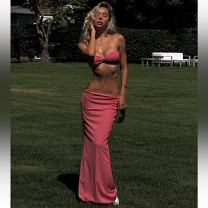 Revolve Red Striped Skirt Set